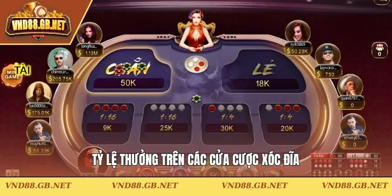Phân tích tỷ lệ trả thưởng tương ứng trên các cửa cược xóc đĩa